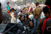 Aftermath of a fire at a slum in Rohini