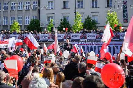 Polish presidential candidate Karol Nawrocki campaigns in Domostawa
