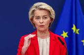 EU's Ursula von der Leyen and Kaja Kallas hold a press point on 18th package of sanctions against Russia