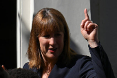 British Chancellor of the Exchequer Rachel Reeves meets with school children, in London