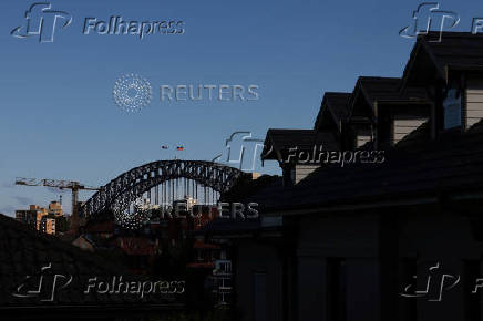 Residential properties are seen near the Sydney Harbour Bridge in Sydney