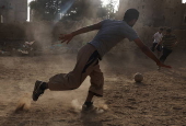 Yemeni youths play soccer in Sana'a