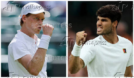 A combination picture shows Italy's Jannik Sinner and Spain's Carlos Alcaraz ahead of the Wimbledon men's singles final