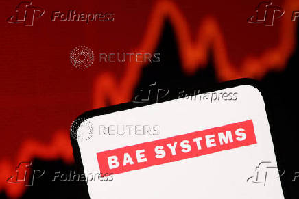 Illustration shows BAE Systems logo and rising stock graph