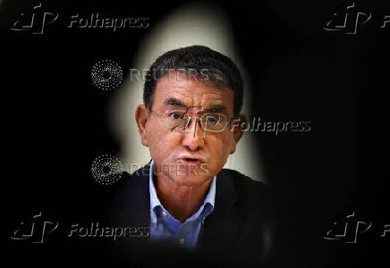 Taro Kono, a veteran lawmaker from Japan's ruling Liberal Democratic Party who also served as foreign minister, speaks during an interview with Reuters in Tokyo