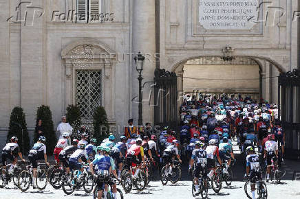 Pope Leo XIV meets the participants of Giro d'Italia at the Vatican
