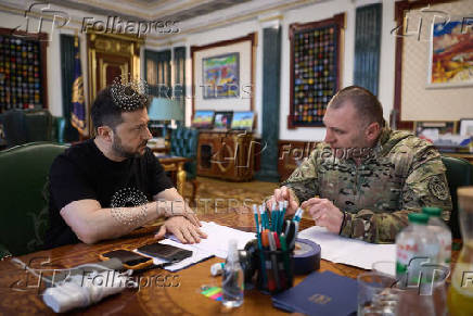 Ukraine's President Zelenskiy and Head of the Security Service of Ukraine Maliuk attend a meeting in Kyiv