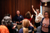 U.S. Congressman Mike Lawler (R-NY) attends a town hall meeting in Mahopac, New York