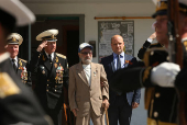 World War Two veteran Ivan Bykov receives congratulations on the upcoming Victory Day in Sevastopol
