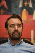 Executive Director of Cristosal Noah Bullock addresses the media, in Guatemala City
