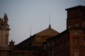 A view of the roof of the Sistine Chapel, where a chimney for the conclave will be set, ahead of the conclave which will be held on May 7, as seen from Rome