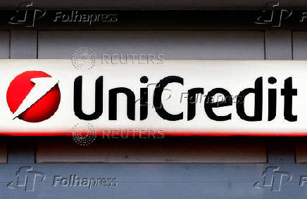 FILE PHOTO: UniCredit's logo is pictured in Rome, Italy