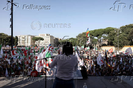 Pro-Palestinian protesters attend a demonstration calling for an end to the bombing in Gaza, in Rome