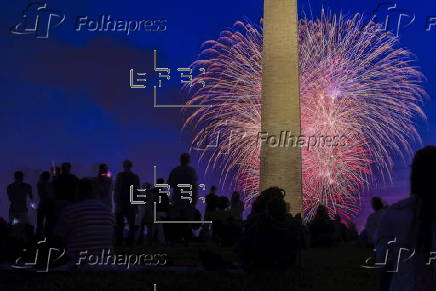 Fireworks illuminate the Washington Monument on Independence Day