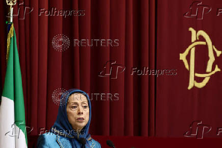 Iranian opposition leader Maryam Rajavi attends a meeting at Palazzo Montecitorio in Rome