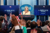 White House Press Secretary Leavitt addresses reporters in Washington, DC