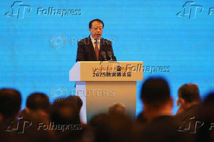 Gong Zheng, Mayor of Shanghai, speaks during Lujiazui Forum 2025 in Shanghai