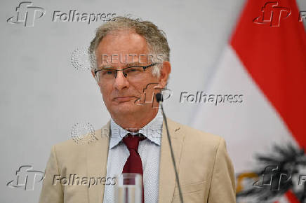 Austria's Finance Minister Markus Marterbauer holds a press conference, in Vienna