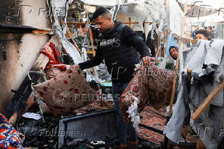 Aftermath of Israeli strike on a tent housing journalists in Khan Younis, southern Gaza Strip