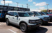 2025 Ford Bronco Sport vehicles sit on a dealership lot for sale in Dearborn, Michigan