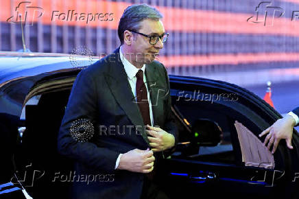 Serbian President Aleksandar Vucic arrives for a meeting with Russian President Vladimir Putin at the Kremlin