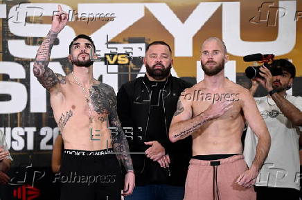 Face off following weigh-in ahead of fight: Nikita Tszyu vs Lulzim Ismaili