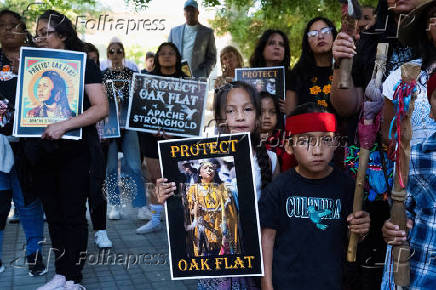 Protest to stop the sale of Oak Flat, land considered sacred by the Apache, to Resolution Copper in Phoenix, Arizona