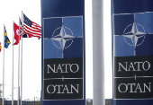 FILE PHOTO: National flags of Alliance's members flutter at NATO headquarters in Brussels