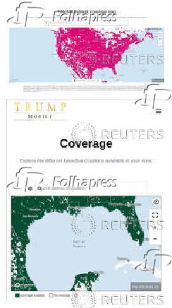 A combination picture shows screenshots of the coverage maps of T-Mobile and the Trump Mobile, showing Gulf of Mexico