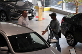 Lada cars are displayed for sale at a dealership in Saint Petersburg