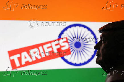 FILE PHOTO: FILE PHOTO: Illustration shows 3D-printed miniature model of U.S. President Donald Trump, India flag and word 