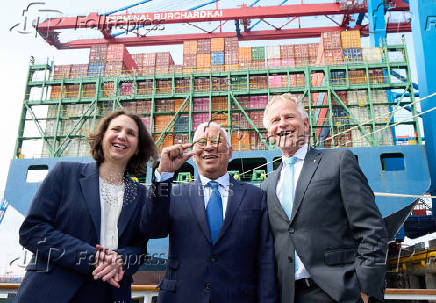 European Council President Antonio Costa tours Hamburg harbour