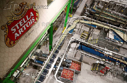 FILE PHOTO: View of the beer bottling line at Anheuser-Busch InBev brewery in Leuven