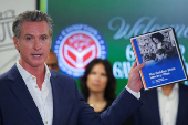 California Governor Newsom speaks at the Clinton Elementary School, in Compton