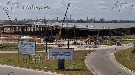 FILE PHOTO: A drone view shows BYD's new electric vehicle factory's construction site in Camacari, Brazil