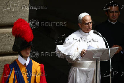 Pope Leo XIV leads the Angelus prayer in Castel Gandolfo