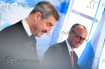 Chancellor Merz holds a press conference following a Bavarian cabinet meeting at Zugspitze mountain