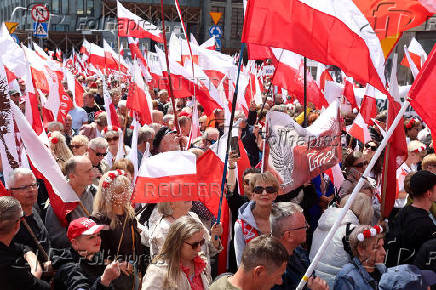 Poland's presidential candidate Nawrocki holds a march, in Warsaw