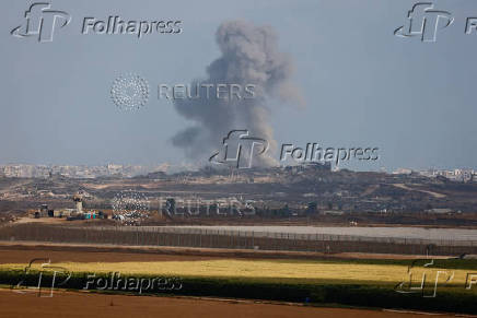 Smoke rises in Gaza, as seen from Israel