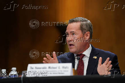 Former National Security adviser Mike Waltz, sits to testify before a Senate Foreign Relations Committee confirmation hearing on Capitol Hill