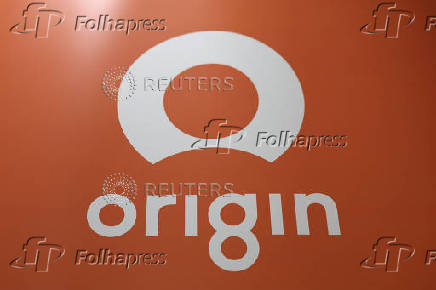 The Origin Energy logo is displayed at their headquarters in Sydney