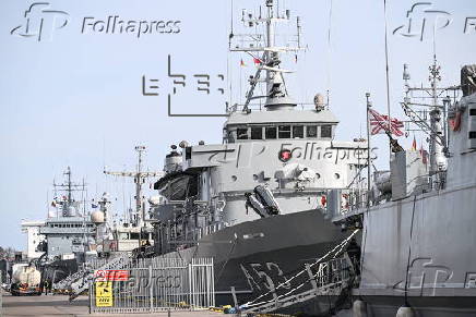 Warships of NATO countries moored at the Port of Gdansk