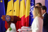 Presidential candidates take part in a debate in Bucharest ahea the first round of elections that will take part on the 4th of May