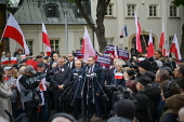Polish presidential candidatee Karol Nawrocki campaigns in Wegrow
