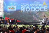 Lula durante encontro de celebração dos avanços do Novo Acordo do Rio Doce (MG)