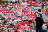 Fans pay their respects to late soccer player Diogo Jota, at Anfield Stadium in Liverpool