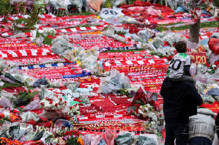 Fans pay their respects to late soccer player Diogo Jota, at Anfield Stadium in Liverpool