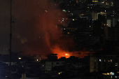 Israeli strike on Beirut's southern suburbs, after the Israeli military issued an evacuation warning for the area, as seen from Baabda