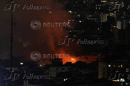 Israeli strike on Beirut's southern suburbs, after the Israeli military issued an evacuation warning for the area, as seen from Baabda