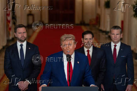 U.S. President Donald Trump delivers an address to the nation at the White House in Washington, following U.S. strikes on Iran's nuclear facilities